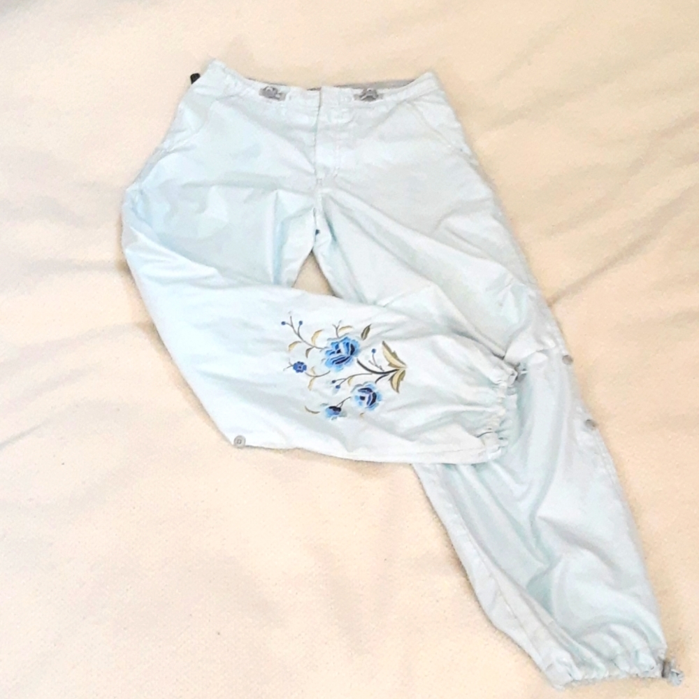 Circa 1999 GAP baby blue pants with floral embroidery